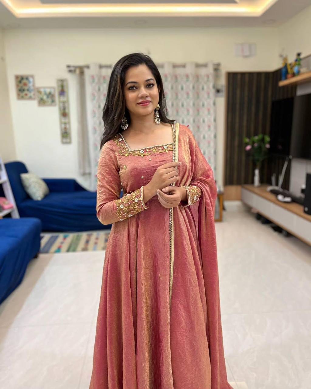 Anarkali with intricate embroidery paired with a Duppatta