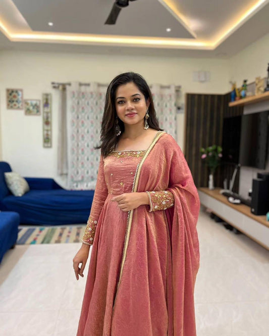 Anarkali with intricate embroidery paired with a Duppatta