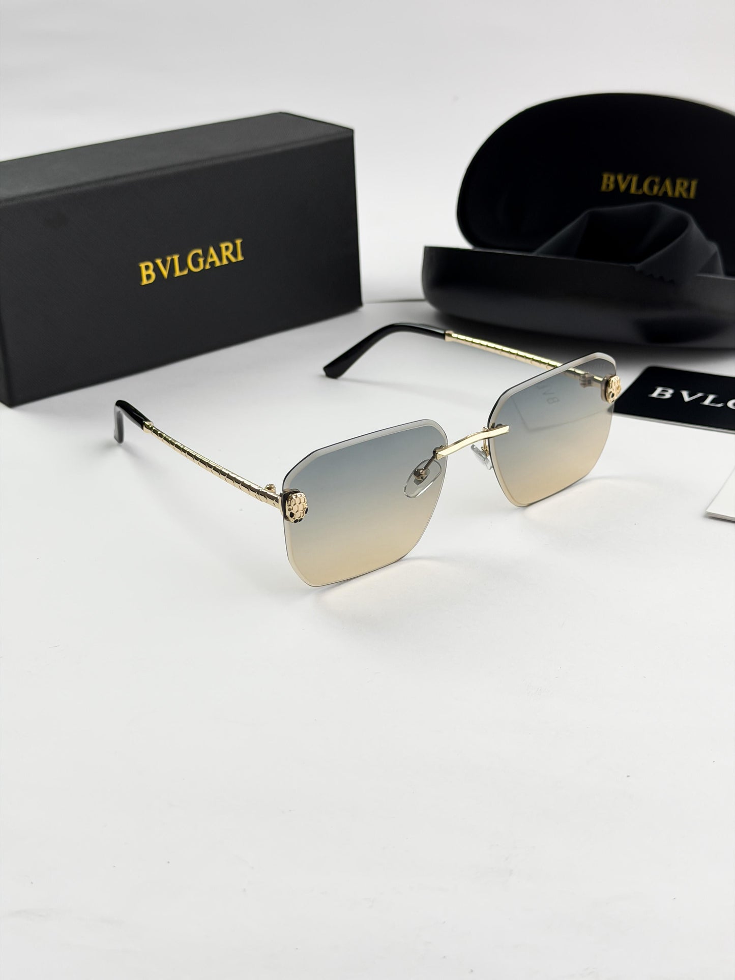 BVLGARI Gold Brown Rimless Sunglasses – Model 4137 (Luxury Edition)