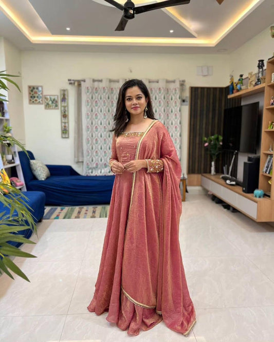 Anarkali with intricate embroidery paired with a Duppatta