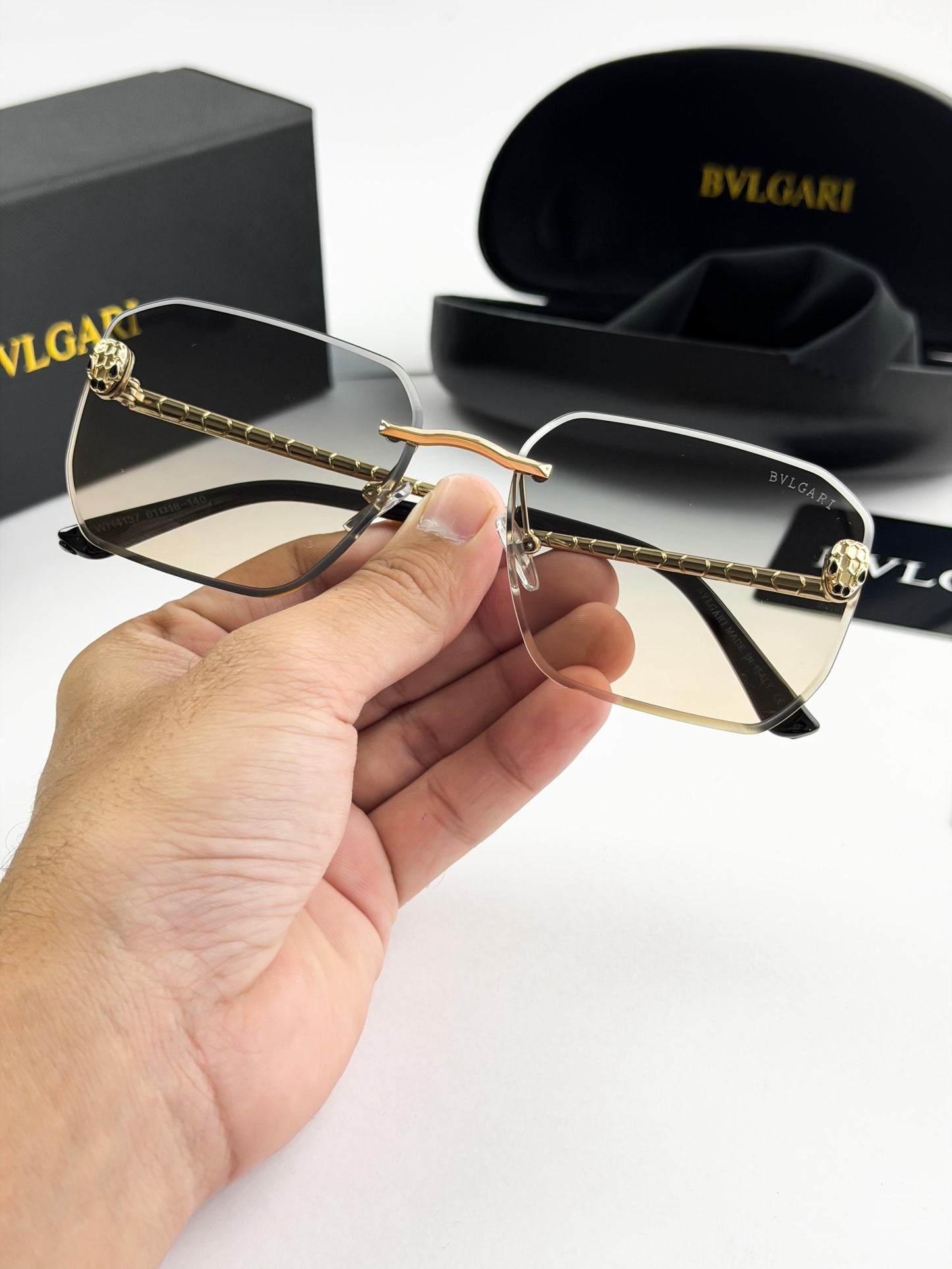 BVLGARI Gold Brown Rimless Sunglasses – Model 4137 (Luxury Edition)