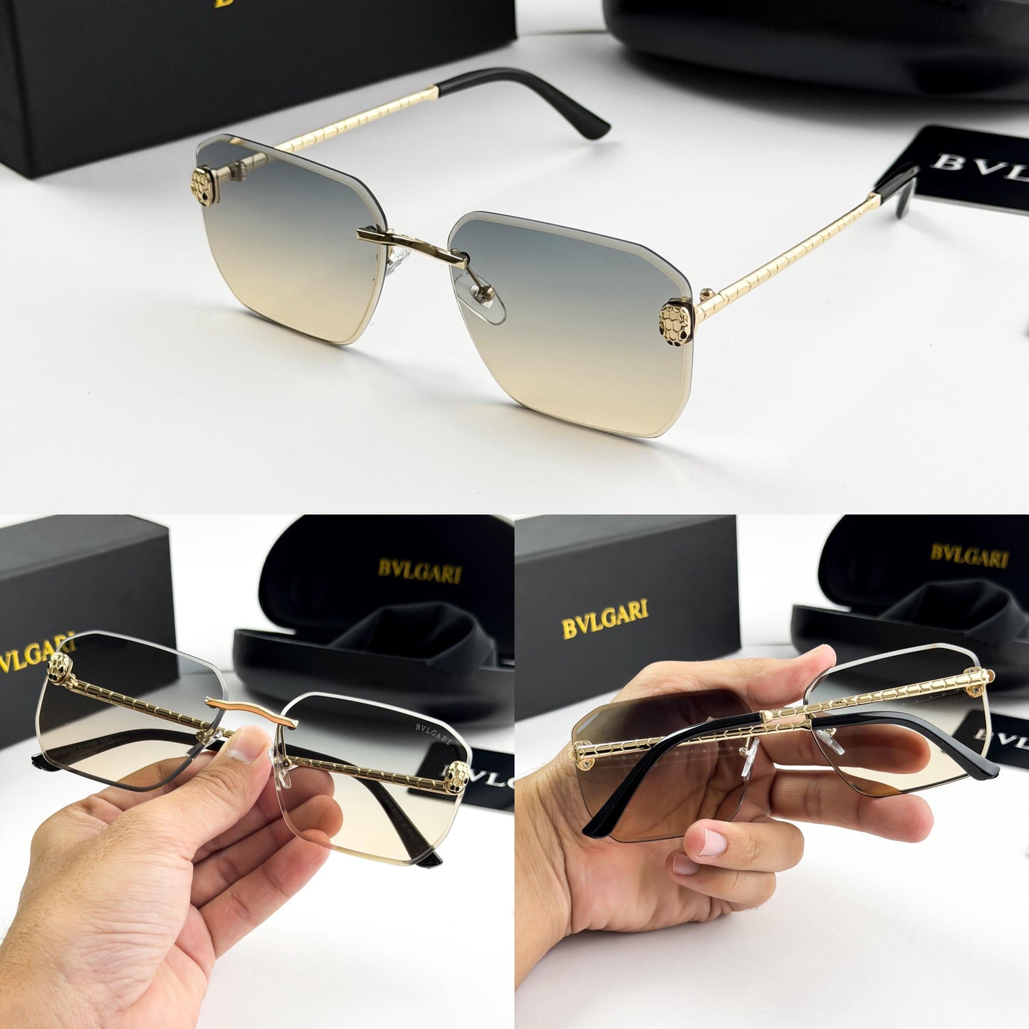 BVLGARI Gold Brown Rimless Sunglasses – Model 4137 (Luxury Edition)