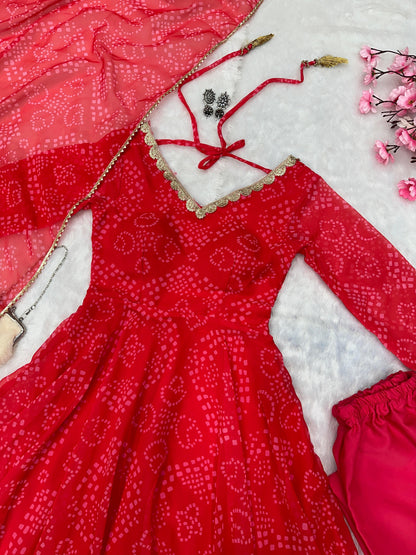 Printed Georgette Stitched Anarkali (Red)