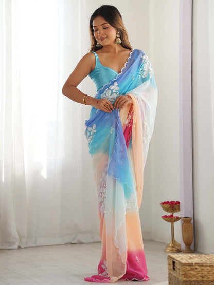Georgette Peding Rich Look Saree (Multi color)