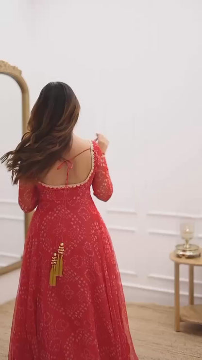 Printed Georgette Stitched Anarkali (Red)